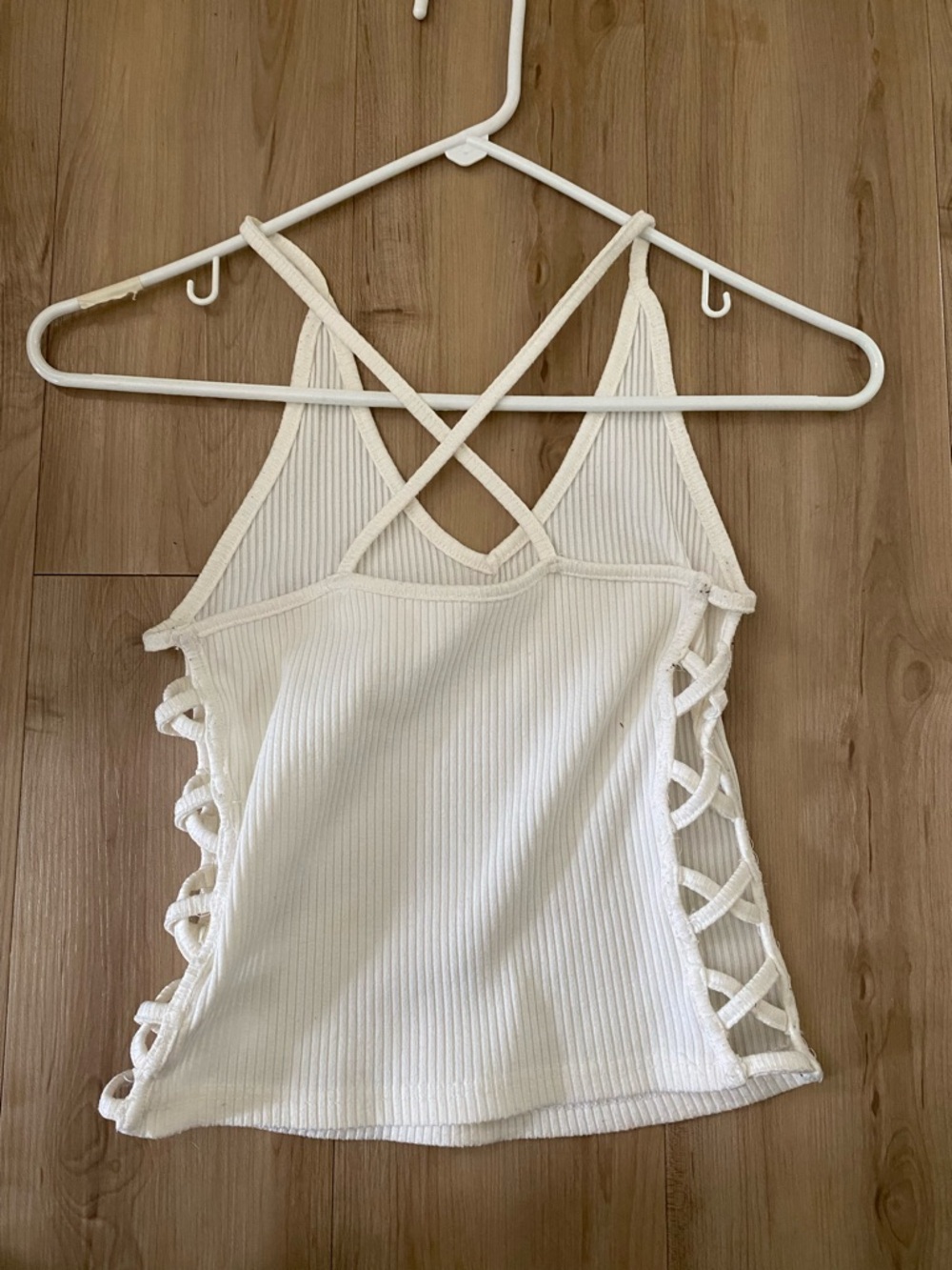 Ribbed Crisscross Side Tank Top White Womens Small